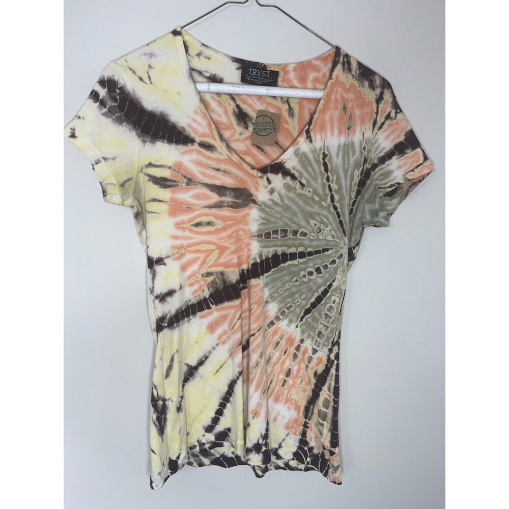 Green and Orange V- Neck Tie-Dye Top